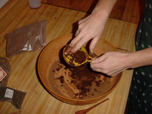 mixing the oil and powder